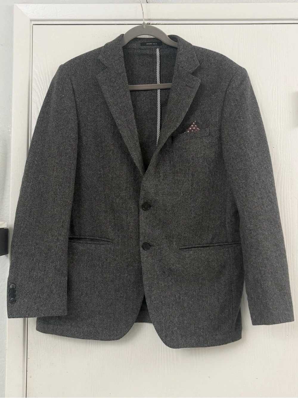 Arturo Calle Wool Gray Herringbone Blazer - Classic Two-Button Sport Coat Sz 40R